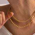 J&D Jewelry Waterproof 18K Gold Plated Stainless Steel Double Layer Oval Bead Chain Necklace for Women