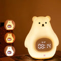 Hot Sale Portable Cartoon Bear Night Light Kids Sleep Trainer Cute Nursery Lamp Rechargeable Silicone Bear Lamp with Alarm Clock
