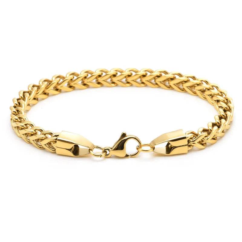 Newest Waterproof Gold Plated Stainless Steel Lobster Clasp Bracelet Men Franco Bracelet Foxtail Chain Bracelet
