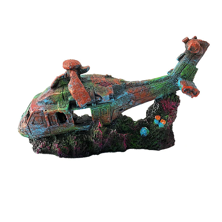 Aquarium Ornament Resin Helicopter Plane Hide Cave Fish tank Landscaping Decoration