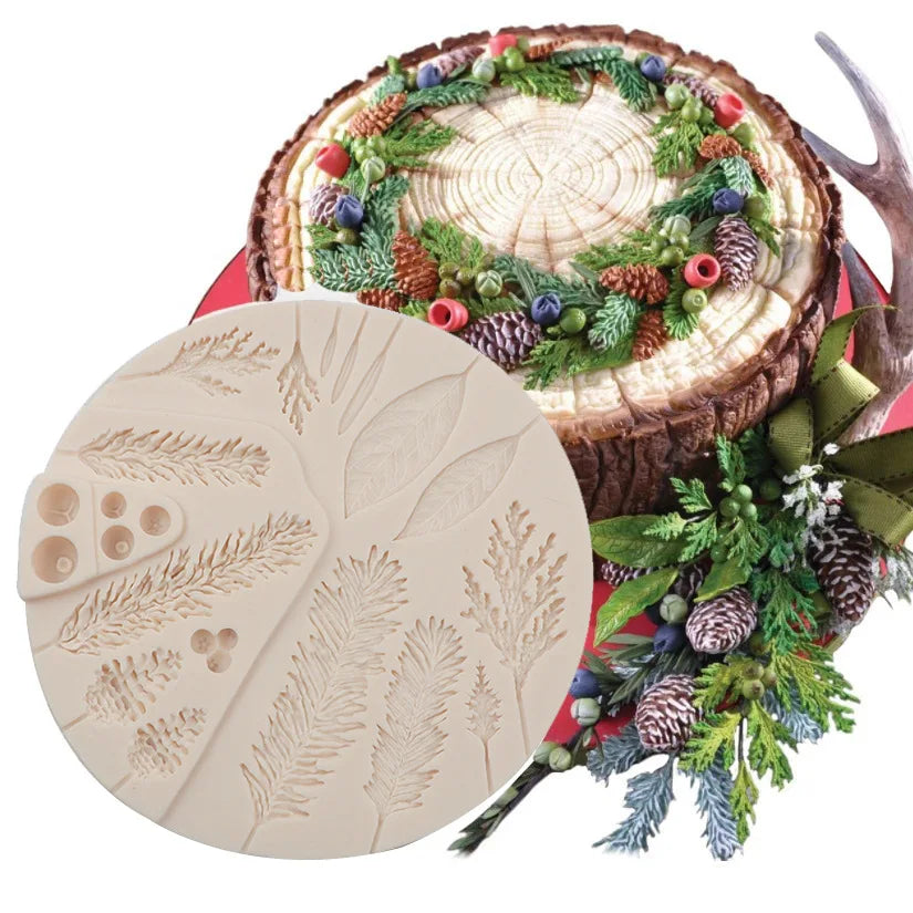 New Christmas Pine Tree Leaves Pine Fruit Sugar Flipping Silicone Mold Pine Branch Cake Baking Mold