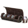 Accept Engraved Hexagonal Design Genuine Leather Watch Storage Box Vintage 4 Slots Hexagon Watch Case Travel Roll Jewelry Gifts