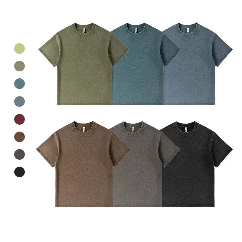 European American Size Custom Cotton Men's Acid Wash T-Shirt 280 GSM Heavyweight Vintage Loose Fit Washed T Shirt
