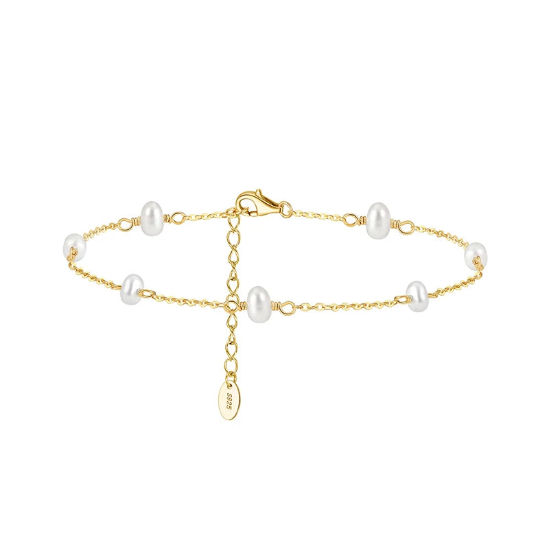 ICEBELA S925 Silver Natural Baroque Pearls Anklets for Women Adjustable Foot Chain Ankle Straps Summer Jewelry Anklets for Women
