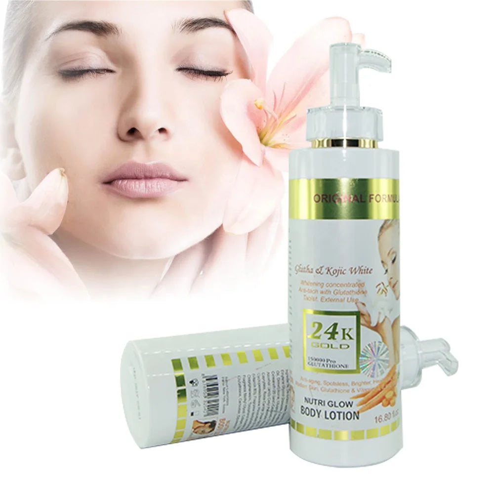 Best 24K Gold Body Whitening Lotion Nutri Glow Carrot Oil Lightening Dark Skin Women Rapid Brightening Conentrated Body Cream