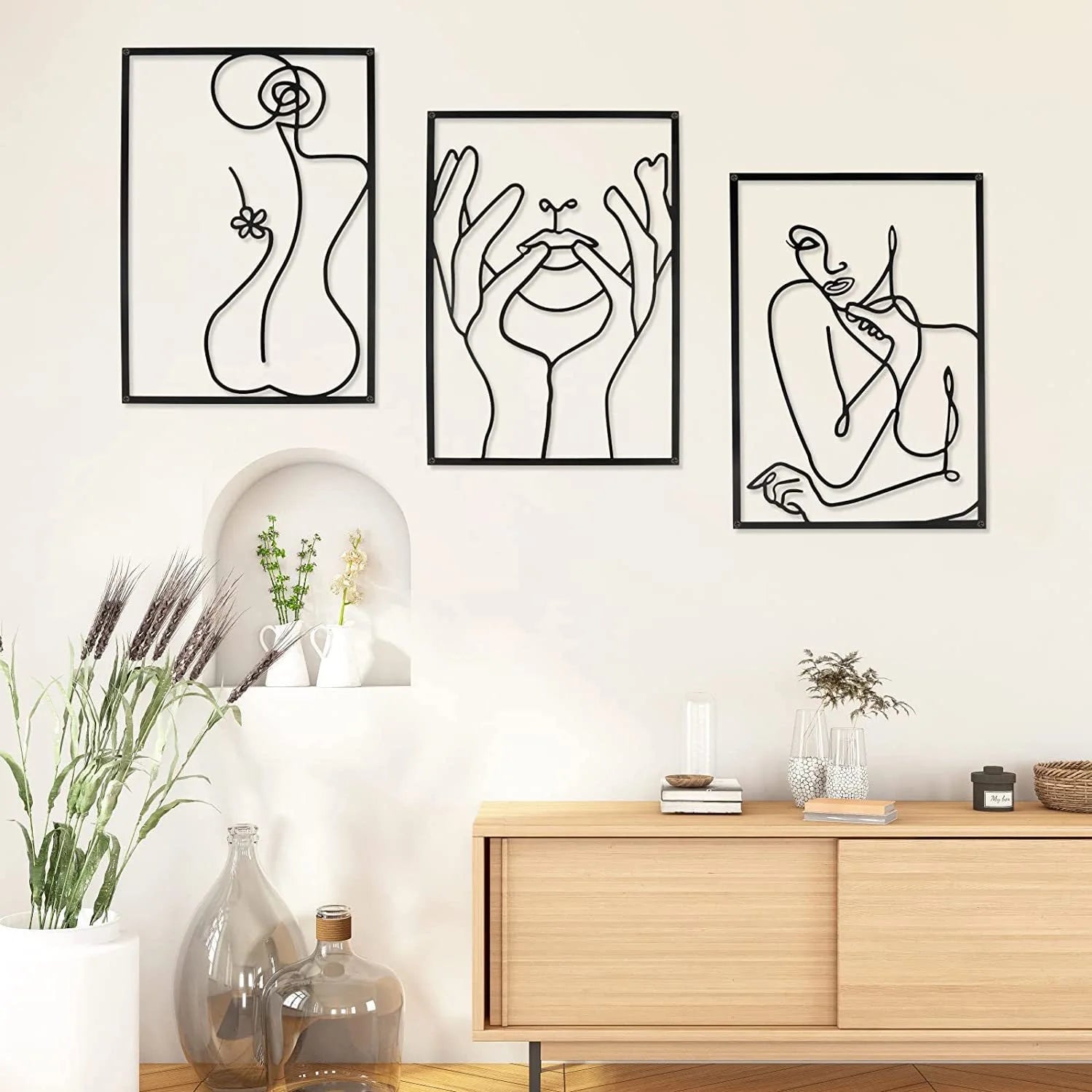 45X30cm SET3  Nordic Iron Line Art Wall Decoration 2024 New Black Minimalist Abstract Wall Art Geometric Murals