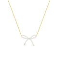18K Gold Plated Retro Imitation Pearl Bow Pendant Necklace Clavicle Chain Stainless Steel Accessories for Anniversary Occasions