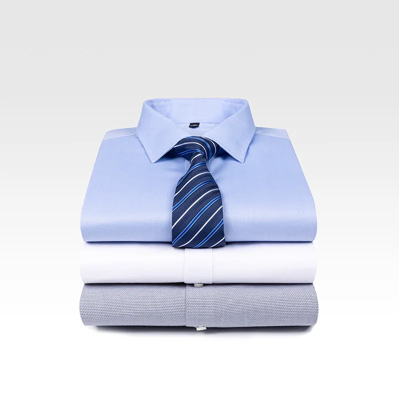 RNSHANGER Men's Long Sleeve Solid/Stripe Dress Shirt Non-Iron Formal Business Social Button-up Easy Care Cotton Shirts