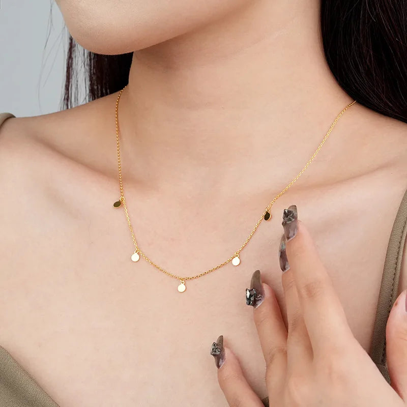 Wholesale Fashion Silver Necklace Jewelry 925 Sterling Silver Small Round Dise Gold Plated Chain Necklace Women