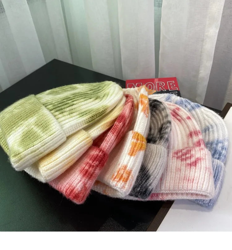 Skull Cap Men Knitted Knit Bucket Caps Hats Winter Beanie in Huaian Knitting Tie Dye Hat for Women