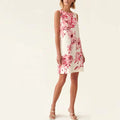 Women's Summer Holiday Sleeveless Mini Dresses Custom Printed Full Pleated Stretchy Natural Waistline Digital Printing