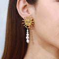 Stainless Steel 18K Gold Plated Jewelry Gift Sun Shape Texture Face Pendant Earring Women