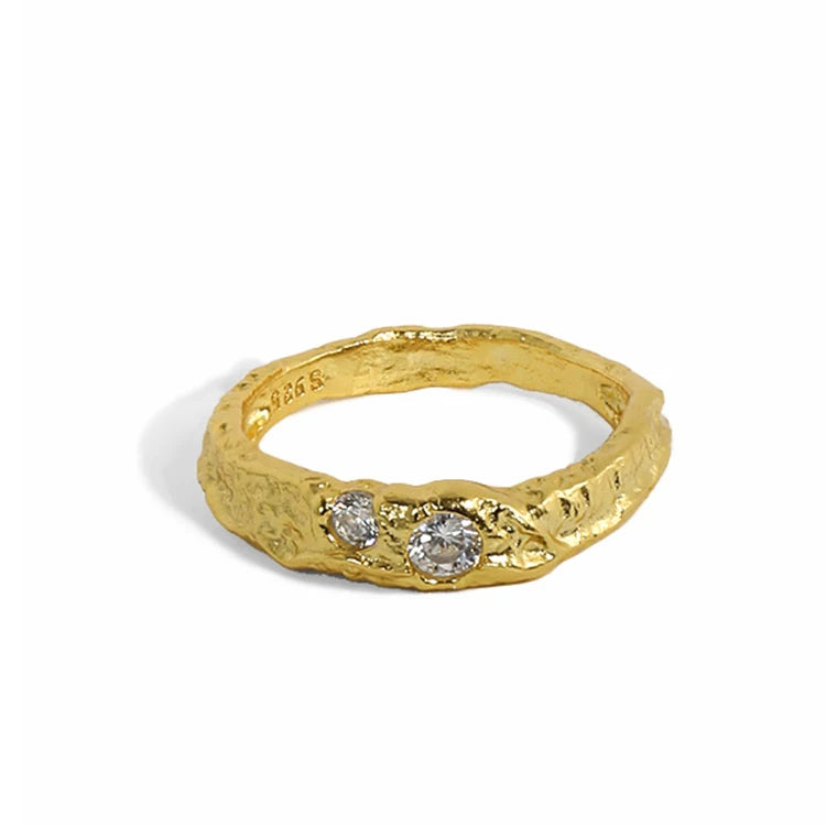 S925 Sterling Silver Open Ring Ins Niche Design Sense Irregular Surface Texture Zircon Exquisite Cz Stone Adjustable