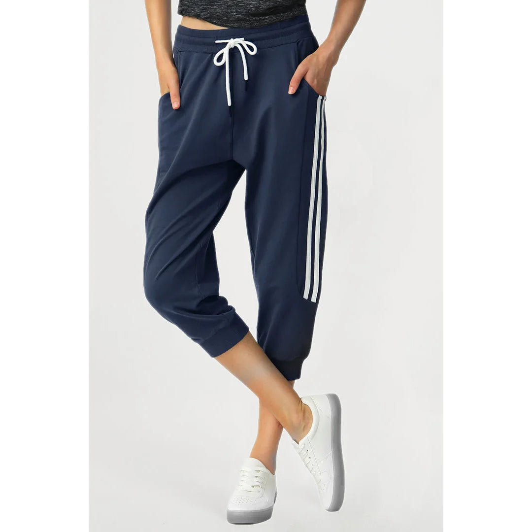 Sporty Striped Track Pants Sports Running Casual Capri Jogger Pants With Pockets Women's Sweatpants Trouser for Women