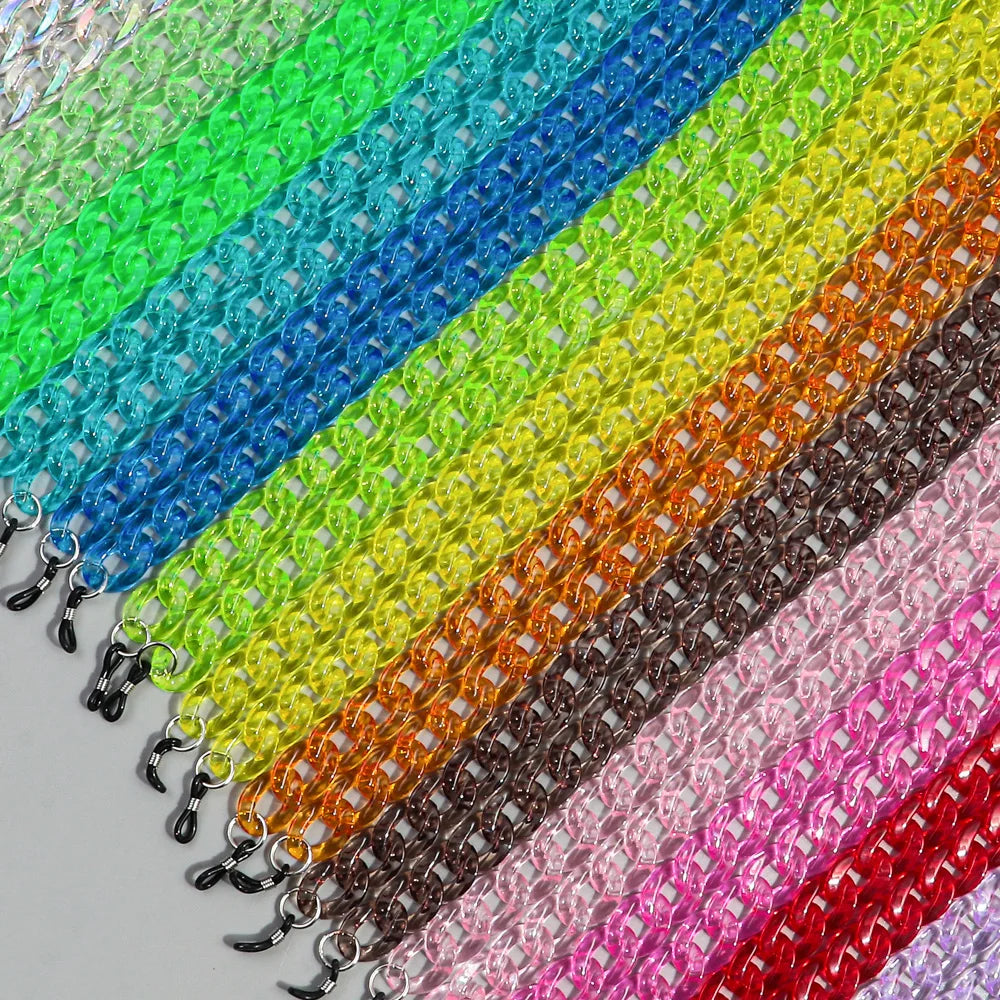 Yiwu Wholesale Factory Price Color Juice Plastic Clear Chain Casual Sunglasses Chain Long Simple Acrylic Glasses Chain for Women