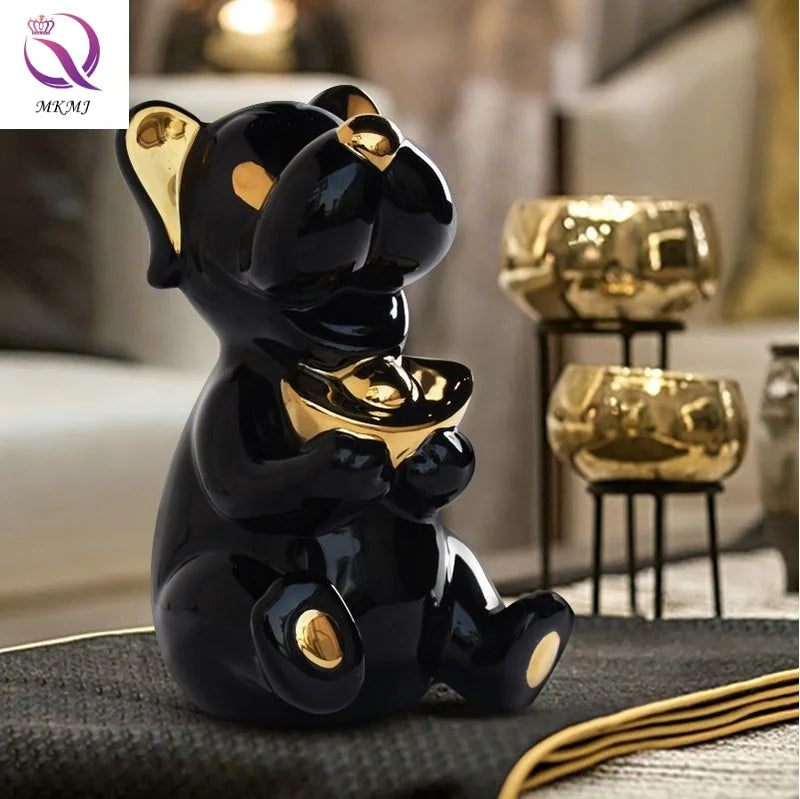 Creative Black Gold Dog Money Box Figurine Cute Healing Ornament Dog Money Storage Jar Home Decorative Piece for Entryway Room