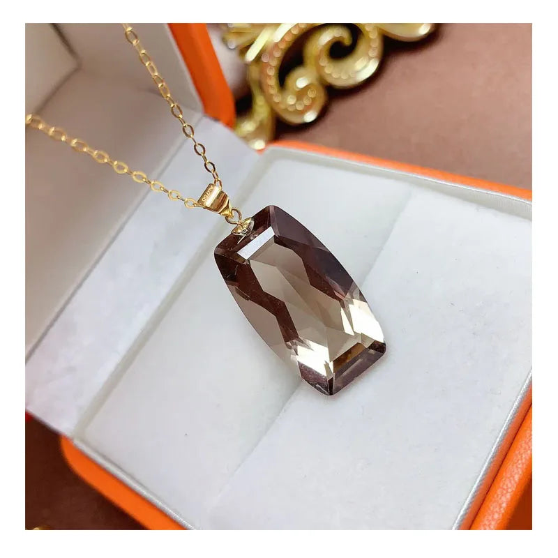 Fashion 18k Gold Buckle Natural Tea Crystal Women Custom Hawaiian Luxury Pendant 925 Sterling Silver Jewelry Necklace