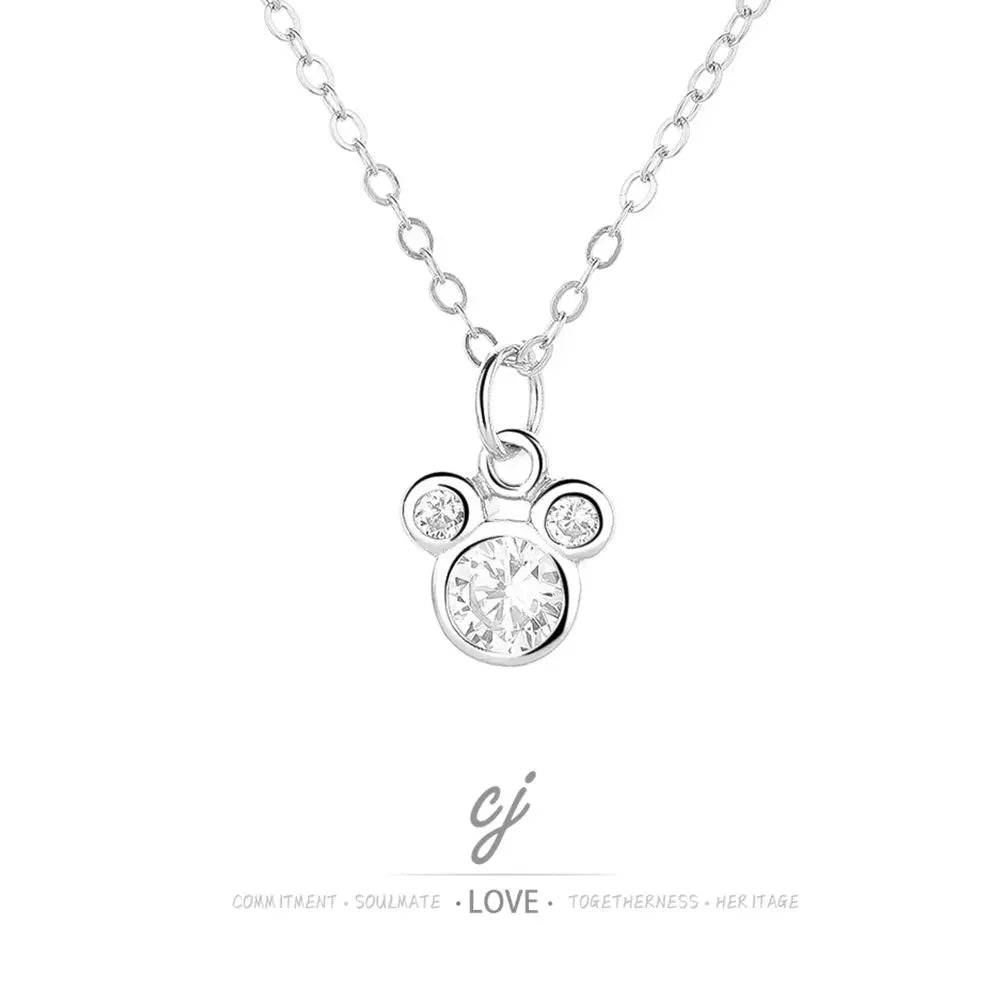 Carline Topsale Sterling Silver 925 Jewellery Mickey Mouse Chain Charm  Cartoon Charm Mickey Zircon Pendant Necklace for Girls