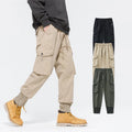 Men's Cargo Pants Baggy Chino Trousers With Zip-fly and Ribbed Leg Opening Elastic Waist Pants With Side Pockets