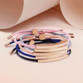New Design Customize Blank Stainless Steel Engraving Ball Rose Gold Plated Crystal Rhinestone Adjustable Bracelet Weaving Bangle