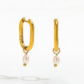 Trendy Earring 18K Gold Plated Freshwater Pearl Pendant U Huggie Hoop Earring Stainless Steel Jewelry Wholesale