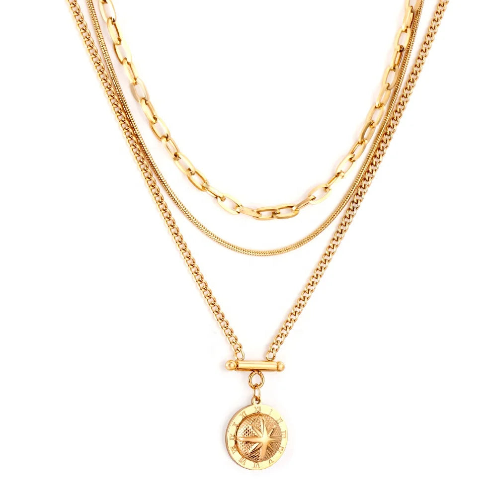 Necklace Jewelry 2022 New Stainless Steel Lucky Star Pendant Necklace Three-layer 18k Gold-Plated Necklace Custom