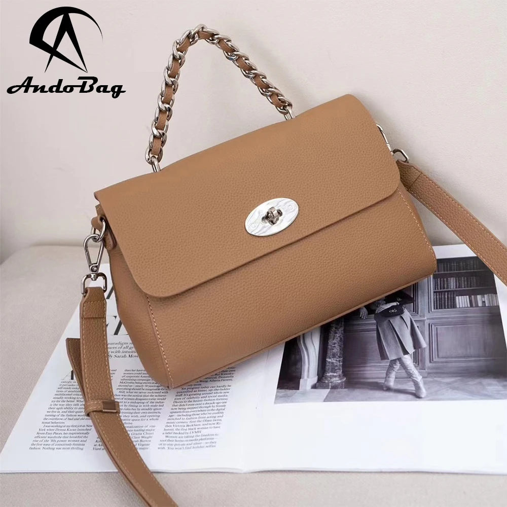 AndoBag Shoulder Crossbody Bags for Women Genuine Cow Leather Fashion Simple Handbag Large Capacity Underarm Bag 66026