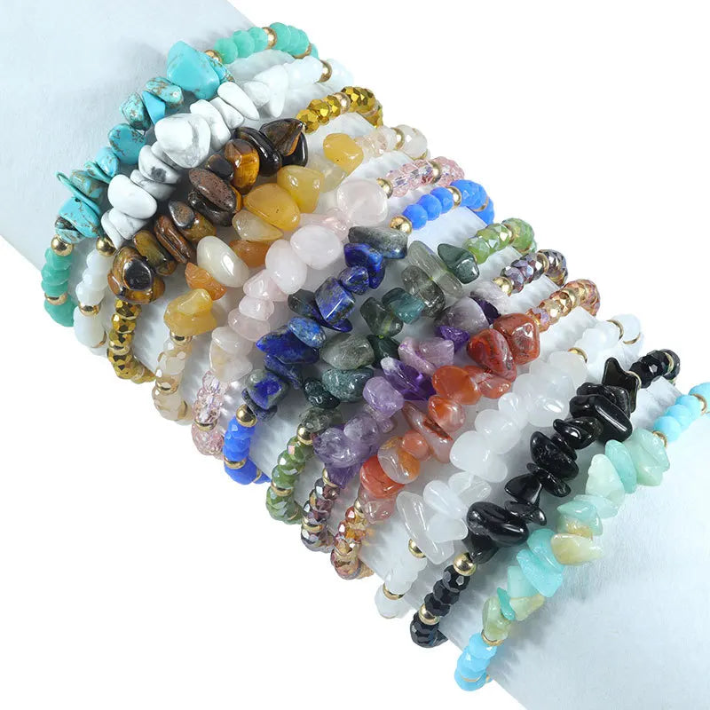 Natural Stone Crystal Beaded Bracelets Women Custom Gemstone Gravel Beads Rope Woven Adjustable Bracelet