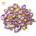 HFour New Arrival Violet Mixed Crystal Sew-on 3D Glass Loose Rhinestones with Golden Lace Claw for DIY Dress & Bags Decoration