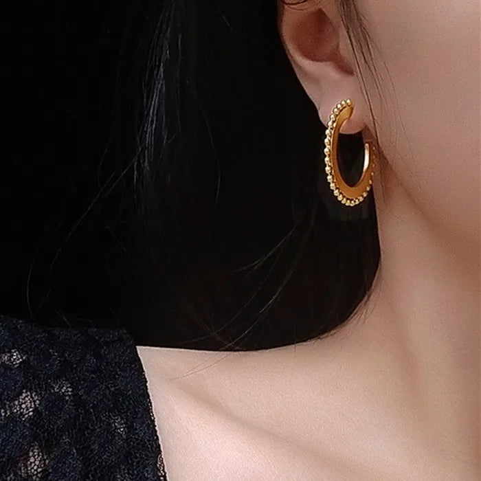 Trendy Geometric Stainless Steel Ball Edge Plain Hoop Earrings