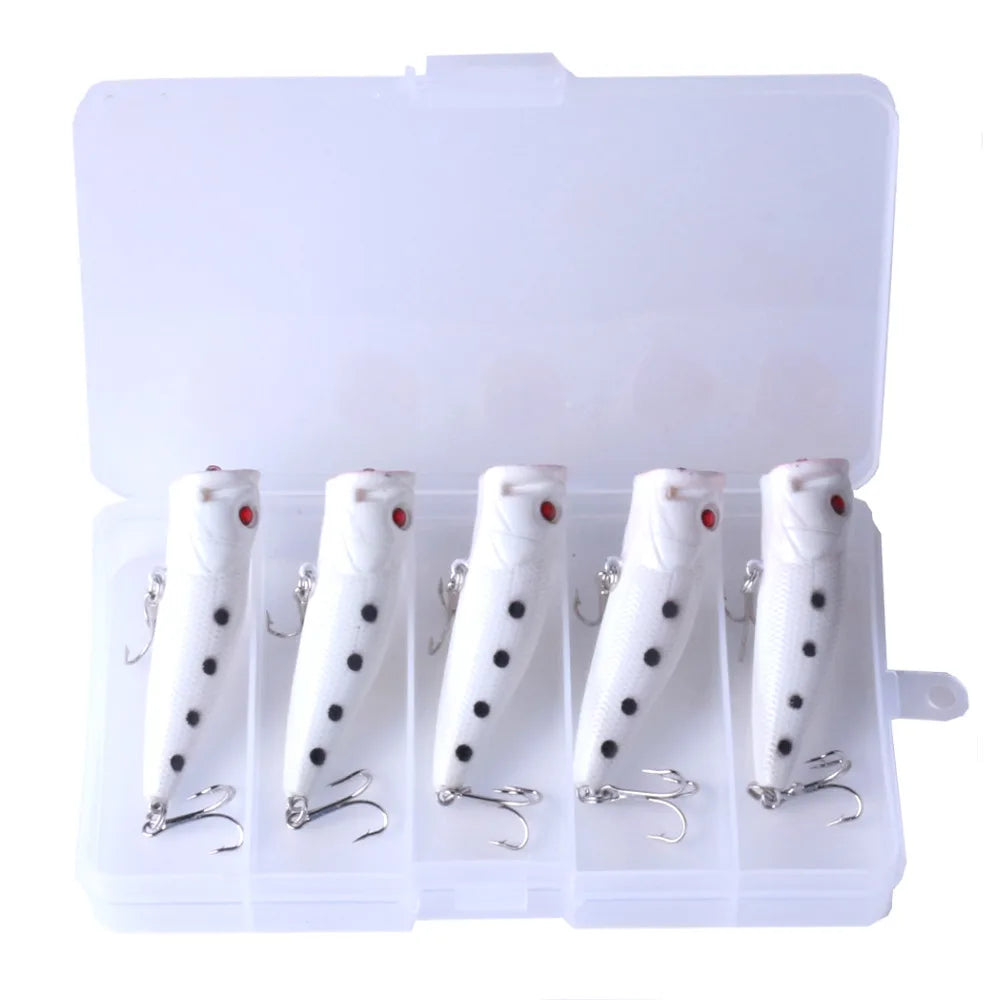 5 Pcs Mixed Plastic Night Luminous Crank Minnow VIB Popper Pencil Baits Hard Fishing Lures Kits