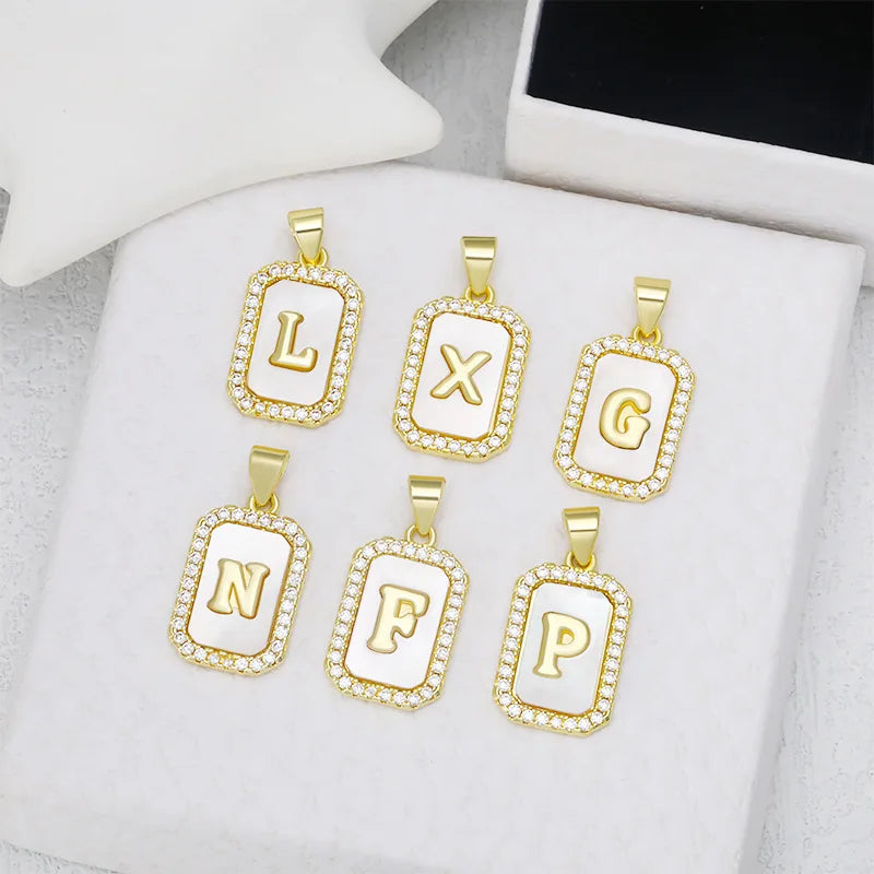 26 Alphabet DIY Personalized Gold Plated Shell Inlaid Pendant Fashionable Religious Style Stainless Steel Pendants