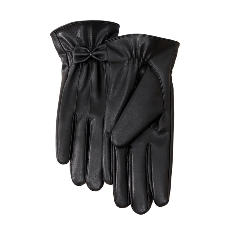 Fancy Outdoor Winter Riding Thermal Full Palm Touch Screen Ladies PU Leather Gloves MegaBDM