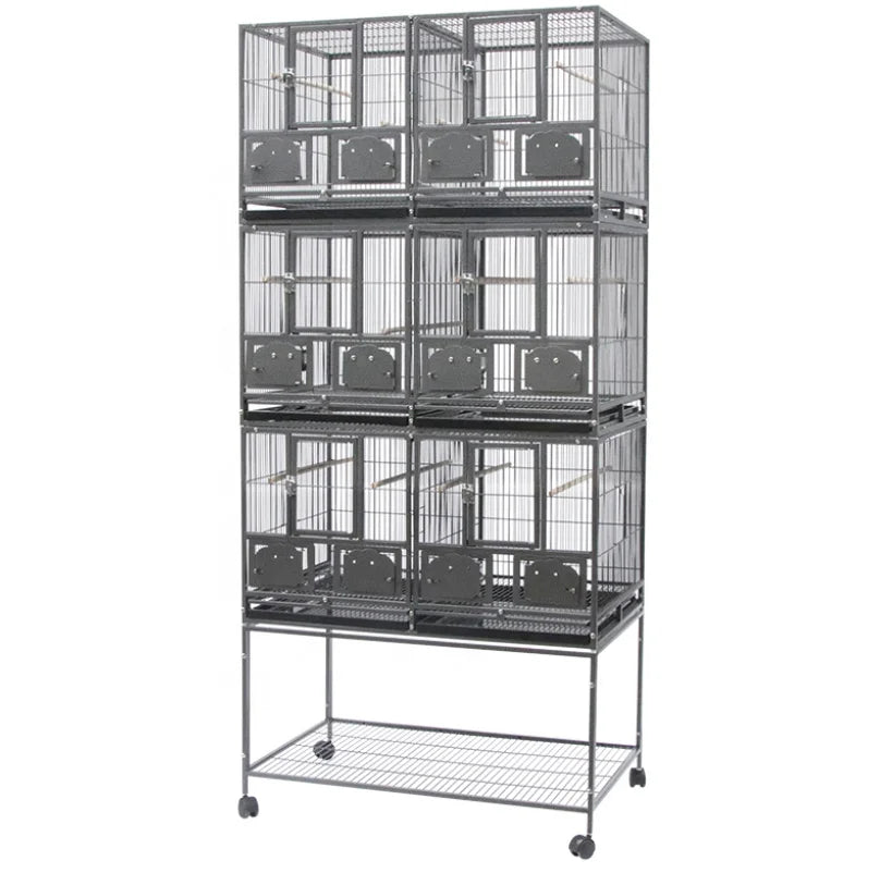 Heavy-Duty Triple Stackable Divided Breeder Bird Cage for Parakeets Wrought Iron Rolling Cage Metal Material