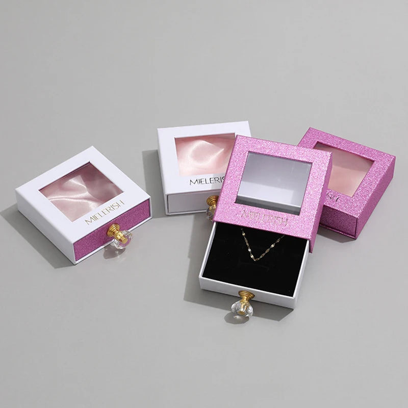 Luxury Custom Logo Jewelry Packaging Display Box for Jewelry Gift Box Side Open Drawer Jewelry Box with Clear Window