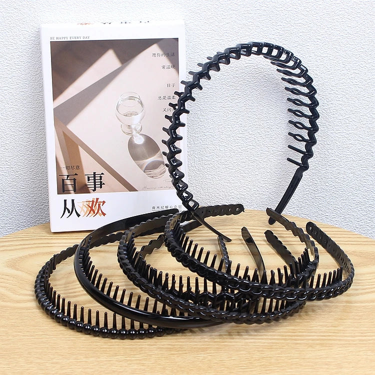 Simple Black Plastic Non-Slip Hairband Long Tooth Wave Braid Headband Women Bright Spray Paint Design Fashionable Hairbands