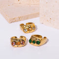Vintage 18k Gold Plated Rings Colorful Zircon Stainless Steel Adjustable Open Rings Jewelry for Women