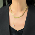 Non Tarnish Gold Plated Stainless Steel Snake Chain Leaf Necklace Stainless Steel Pearl Leaves Pendant Necklace