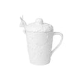 Solhui Ceramic Reindeer Design Mug with Spoon Vintage White Coffee Mugs with Lid Creative Christmas Novelty Gift Holiday Mug