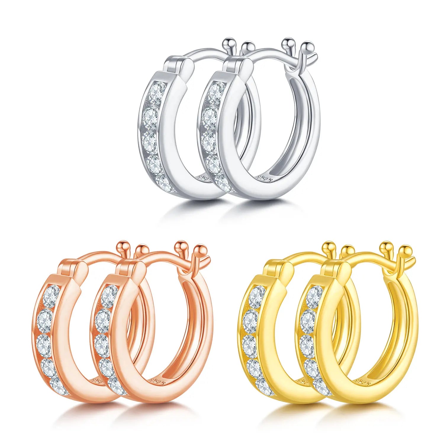 18K Gold Plated 925 Sterling Silver Round Moissanite Earrings for Ladies Hoop Hugger Design