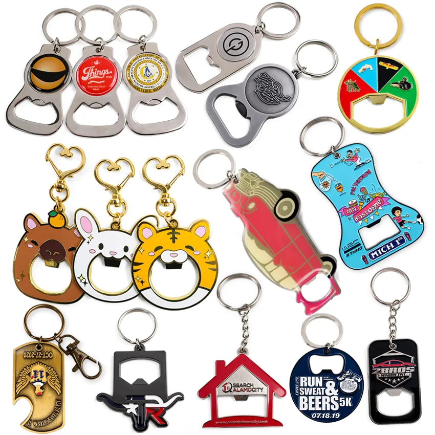 Multifunctional Professional Made Custom logo Metal Key Chain Bottle Opener Keychain Beer Can Opener Keyring