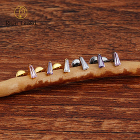 ASTM F136 Titanium 16G Trapezoid CZ Labret Stud Earring Geometric Tragus Helix Cartilage Ear Lobe Piercing