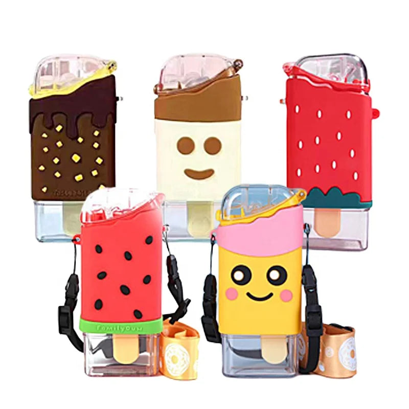 300ml BPA Free Travel Water Bottles Girls&Kids Ladies Ice Cream Shape Plastic Water Bottle