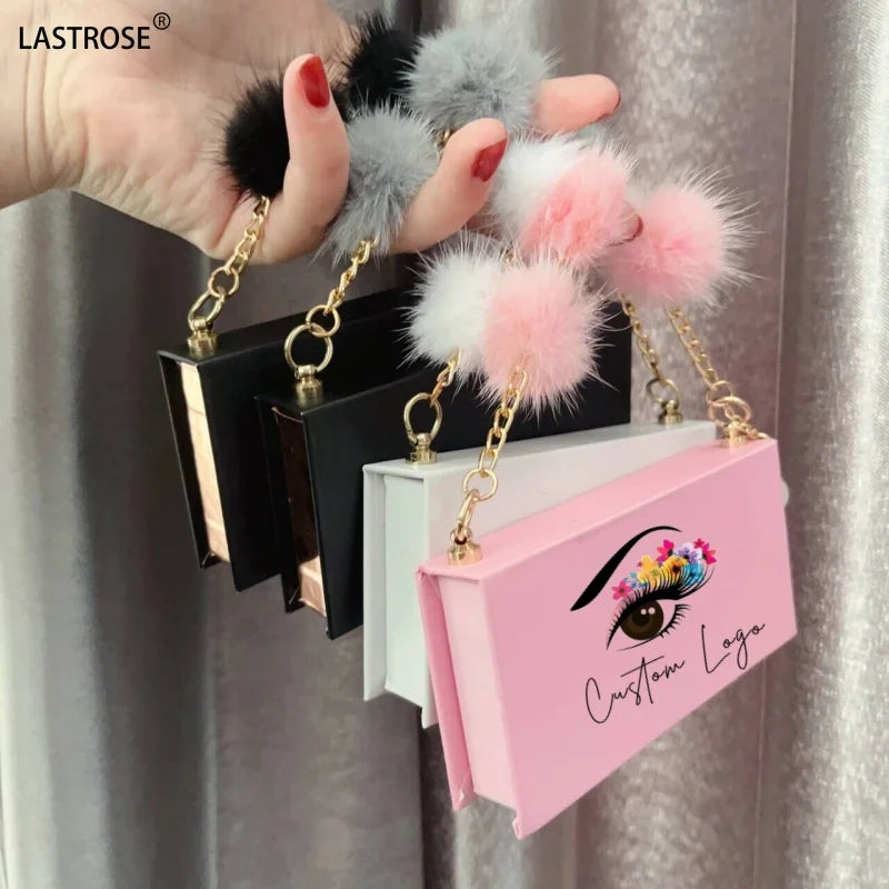 Unique Chain Eyelash Box Glitter Lash case Private Label Eyelash Packaging Box with Multiple Chains Empty Eyelash Holder case