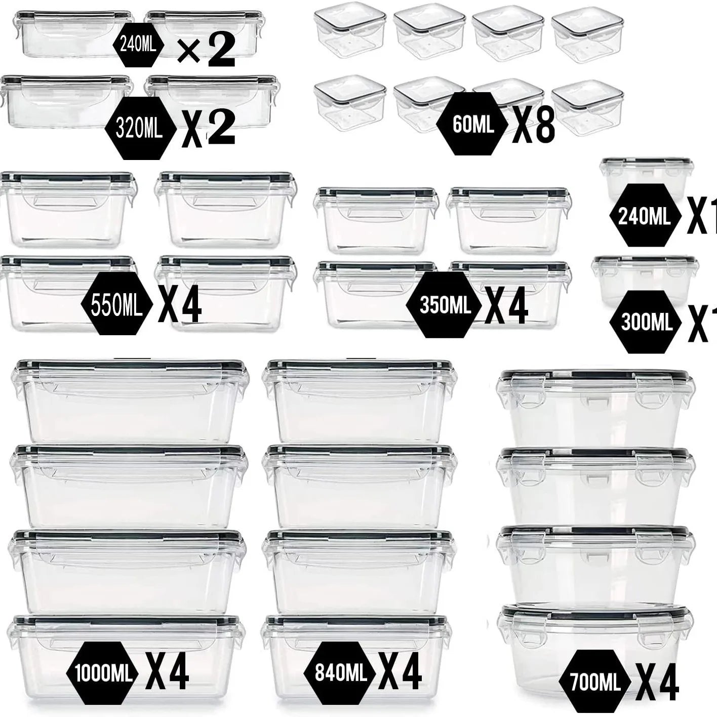 34 Piece Set Modern Square Airtight Plastic Food Storage Container Set Transparent PP With Multifunctional