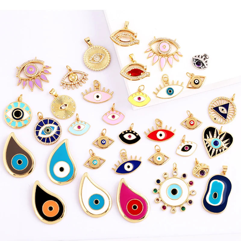 Creativity Colourful Amulet Turkish Lucky Evil Eye Charm PendantCubic Zirconia PavedJewelry Necklace Bracelet Accessories L41