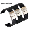 Black Silicone Watch Band for Men & Women 20mm 22mm 24mm Waterproof Folding Buckle Wrist Strap Bracelet Sport Accessory