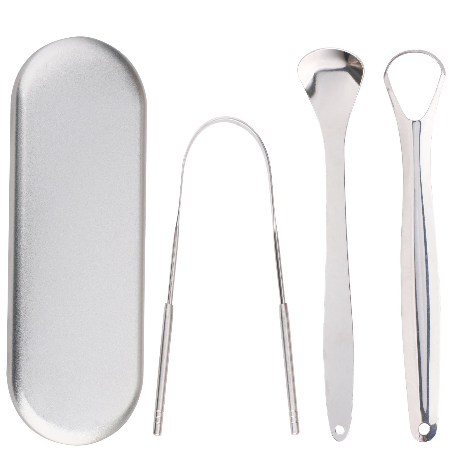 Wholesale Custom 3 in 1 Tongue Cleaner Tongue Scraper Wide Stainless Steel Tongue Scraper Set
