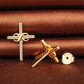 Cross Infinity 925 Sterling Silver Gold Plated Stud Earrings with CZ Trendy Number Shape Pattern for Party or Gift