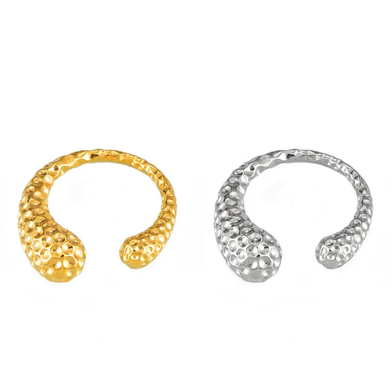 Retro Personality Hammer Design Sense Ring Geometric Asymmetrical Titanium Steel Gold-plated Open Casual Ring